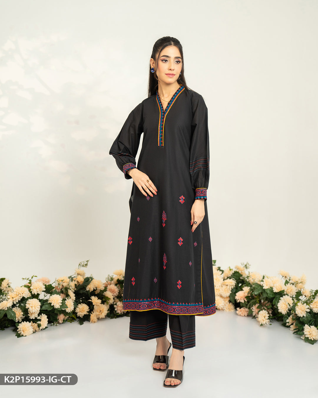 2 Piece Cotton Embroidered Suit | 15993-IG-CT