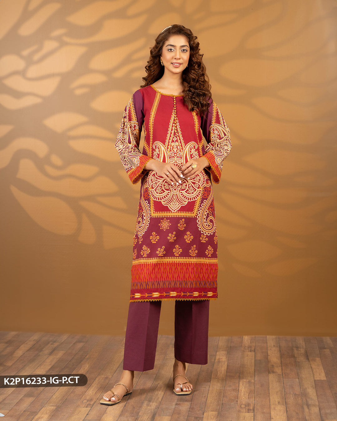 Stitched 2 Piece Printed Suit | 16233-IG-P.CT - Sha Posh Textile