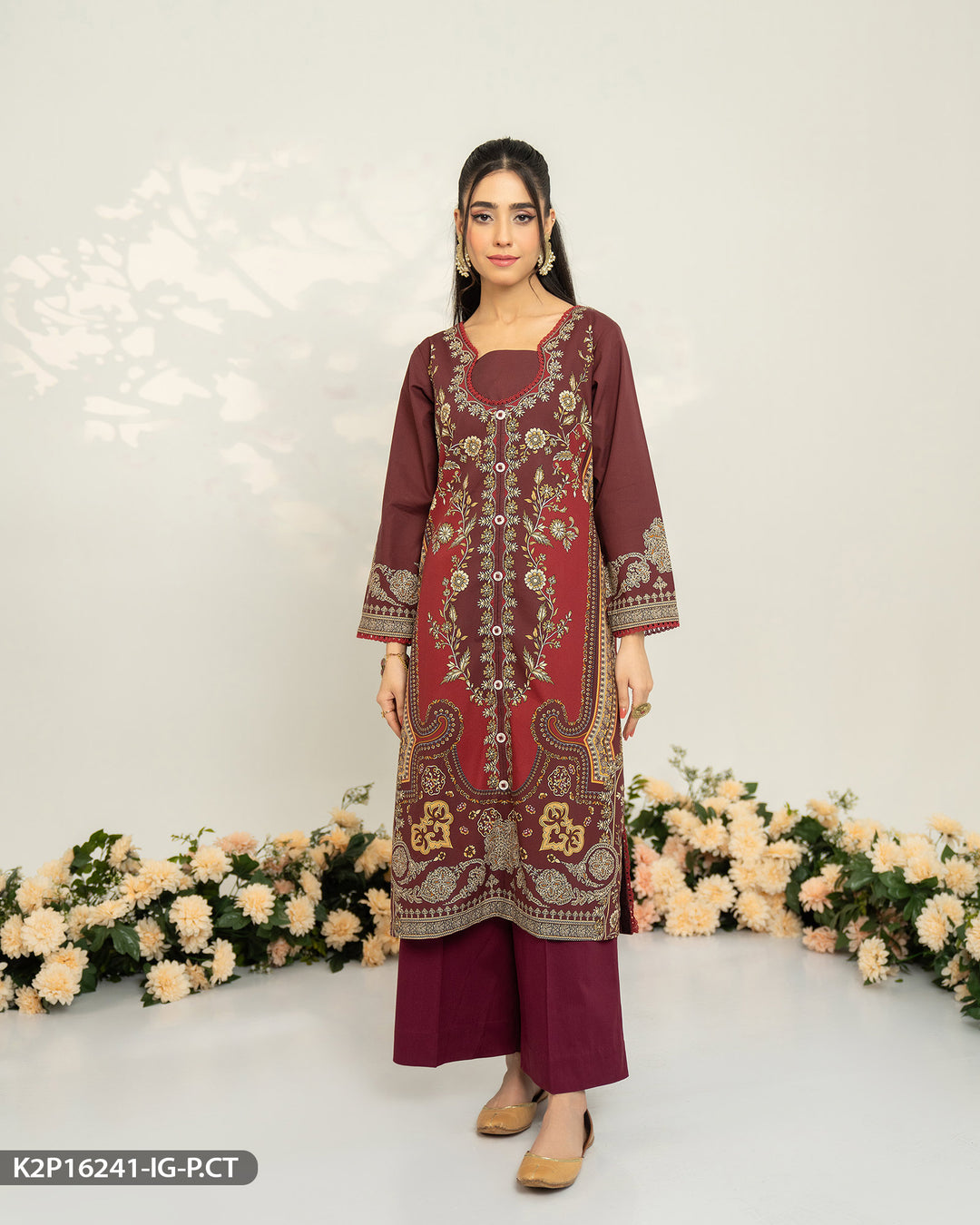 Popline Cotton Printed Suit | 16241-IG-P.CT