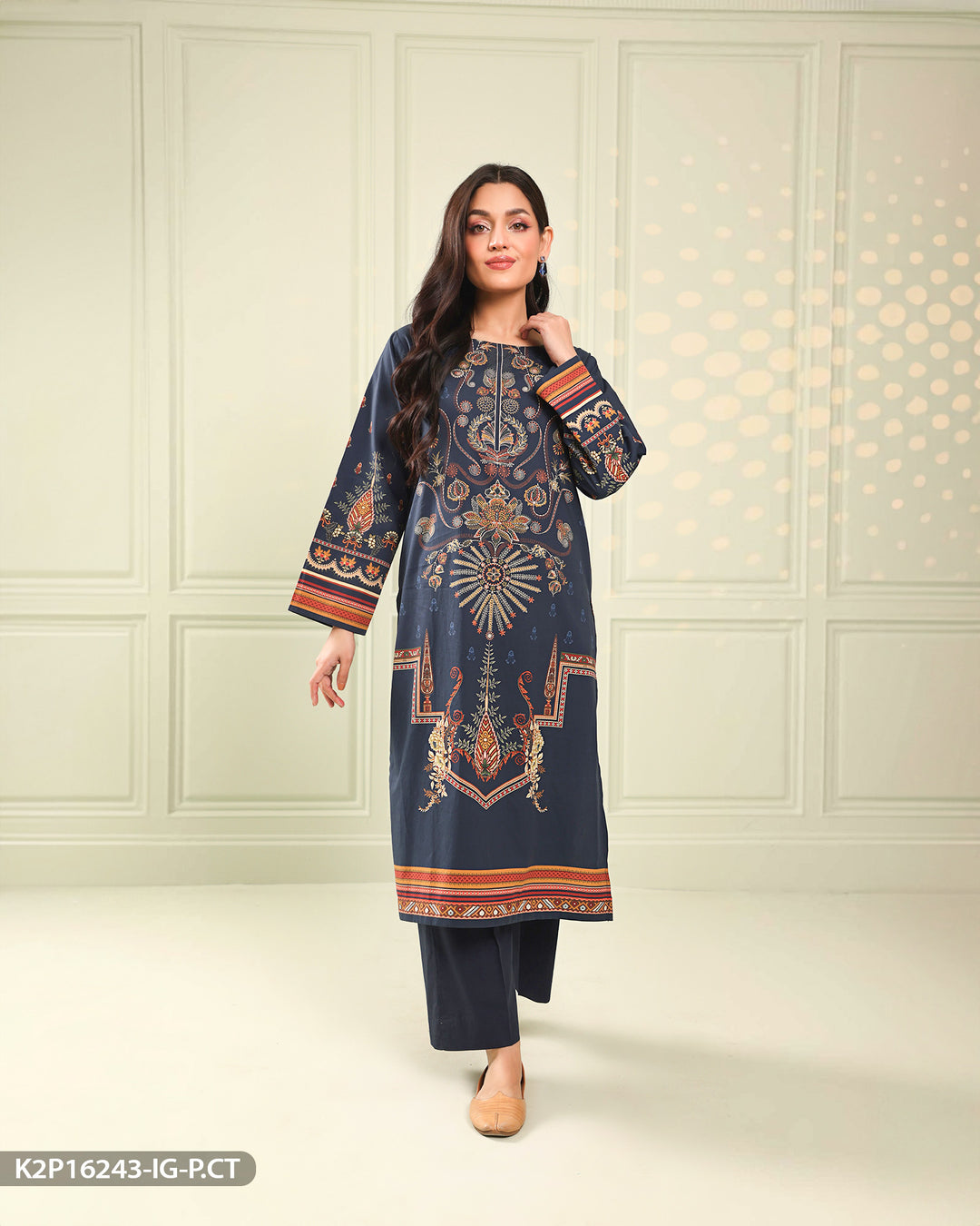 2 Piece Printed Poplin Cotton  Suit | 16243-IG-P.CT