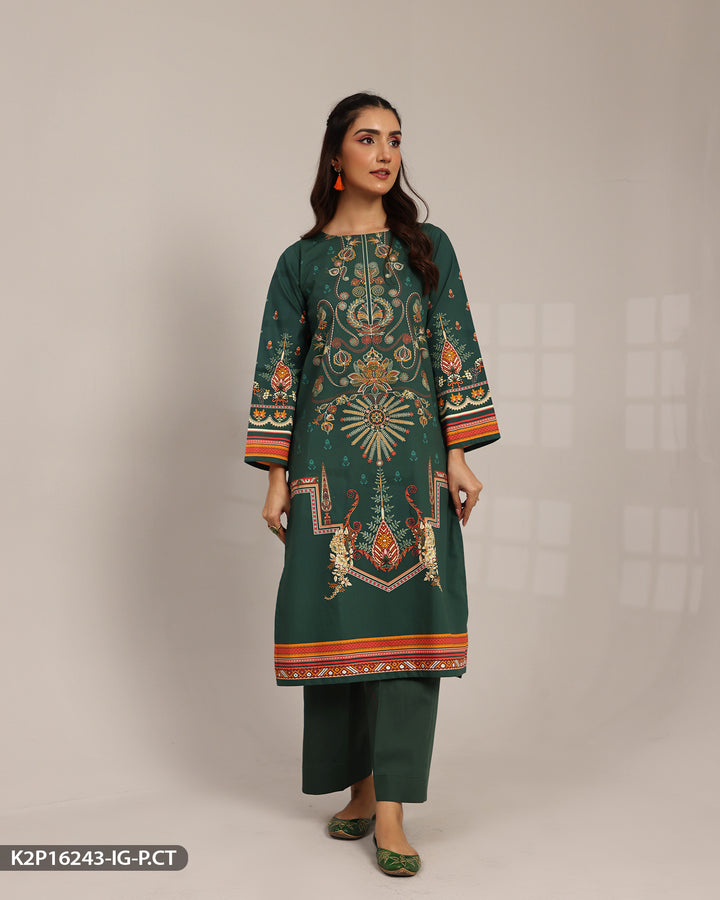 2 Piece Printed Poplin Cotton  Suit | 16243-IG-P.CT