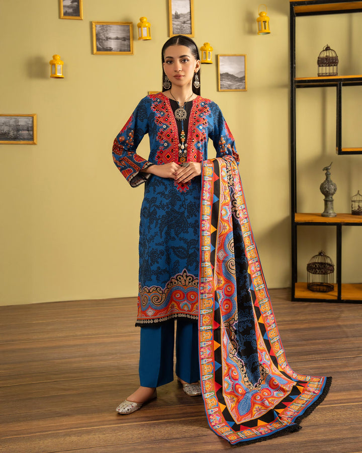 3 Piece - Printed Embroidered Khaddar Suit Unstitched | UNFF035-KD