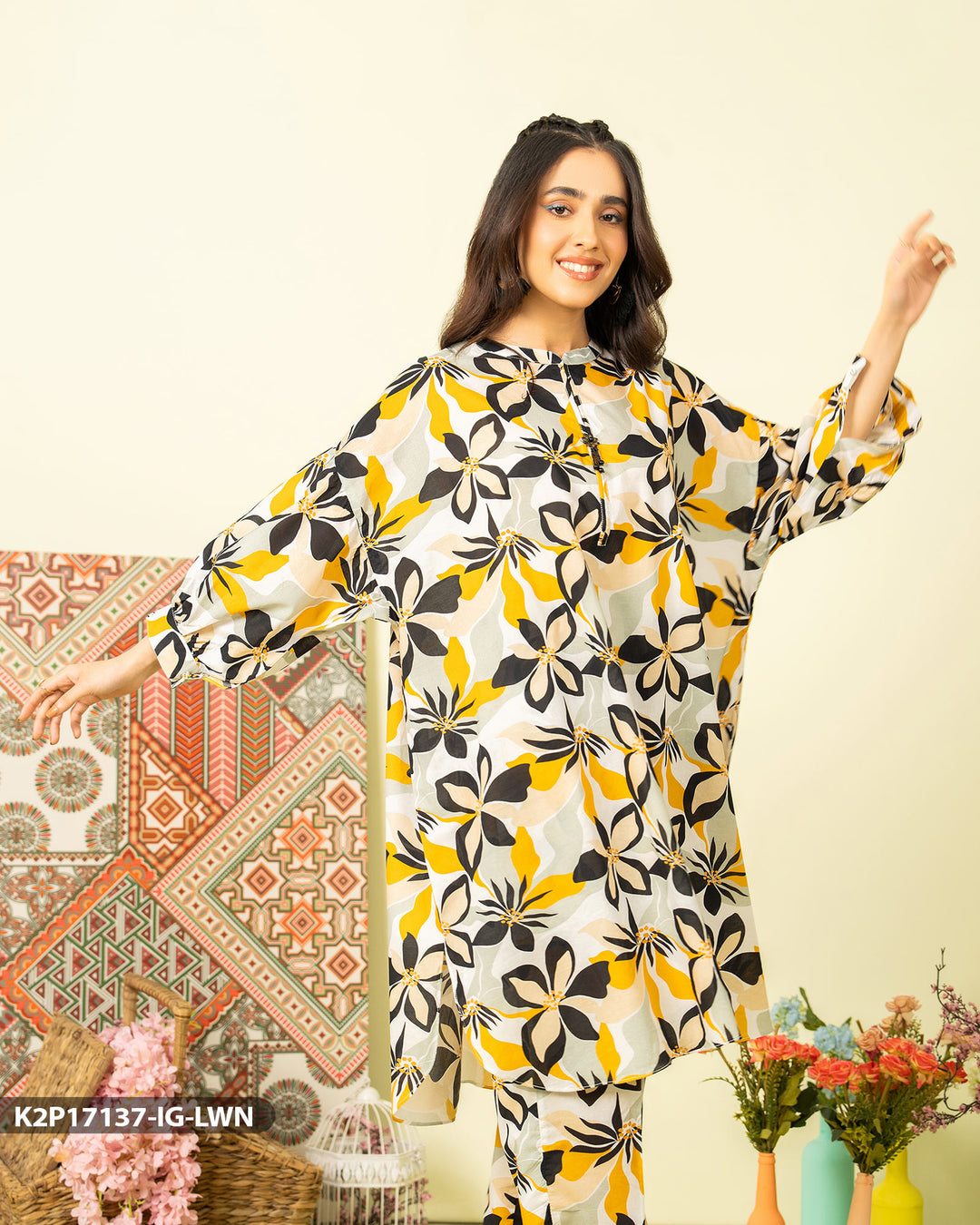 2 Piece Cotton Printed Suit | 17137-IG-CT