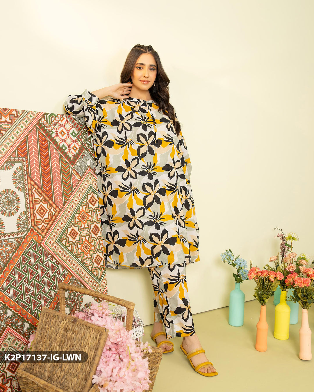 2 Piece Cotton Printed Suit | 17137-IG-CT