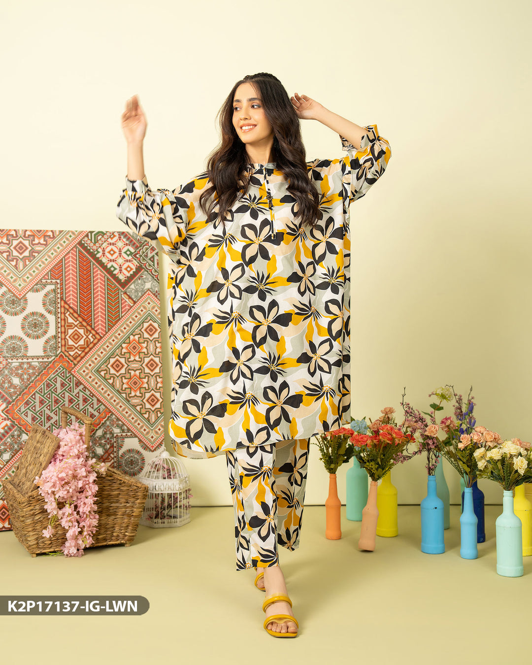 2 Piece Cotton Printed Suit | 17137-IG-CT