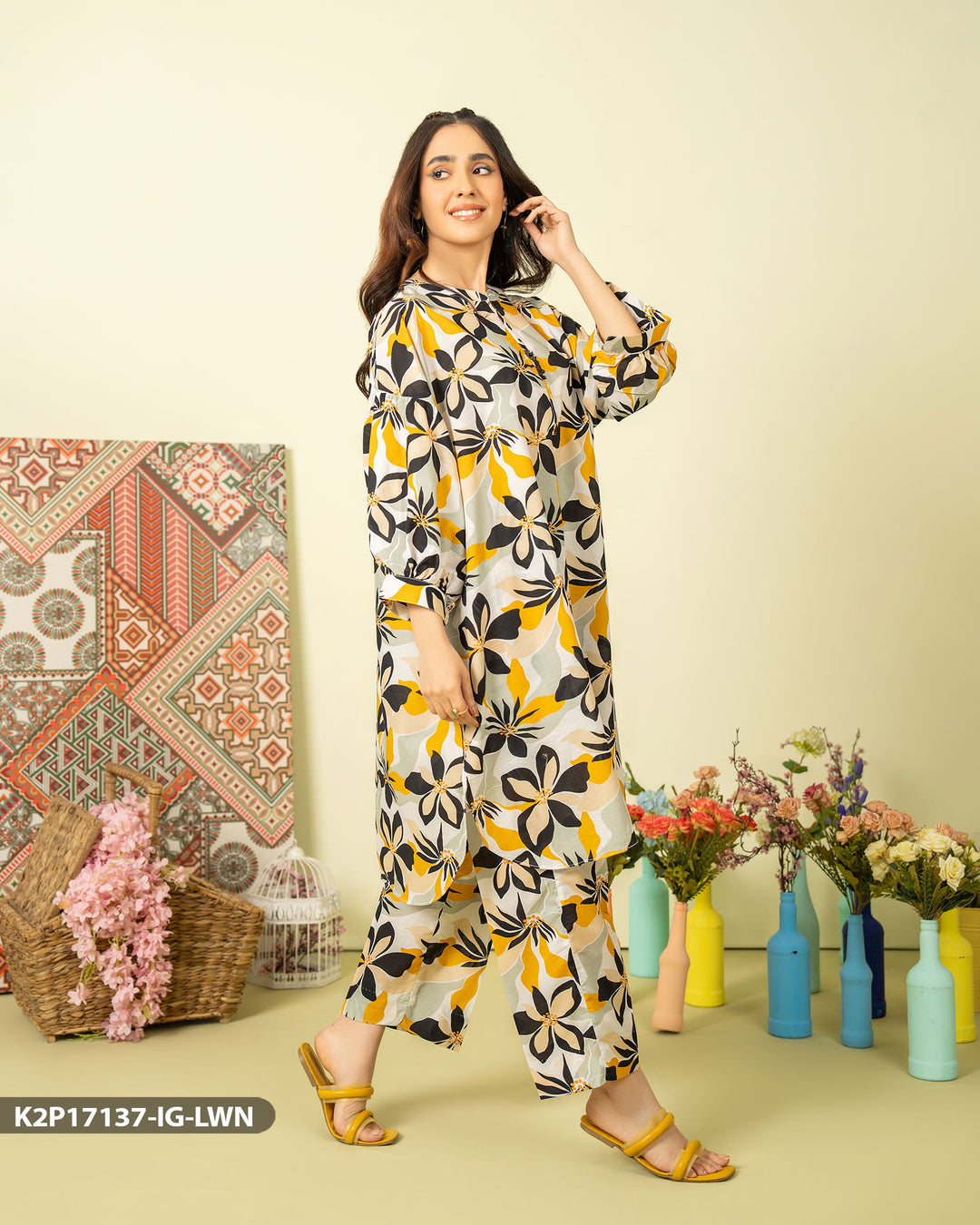 2 Piece Cotton Printed Suit | 17137-IG-CT