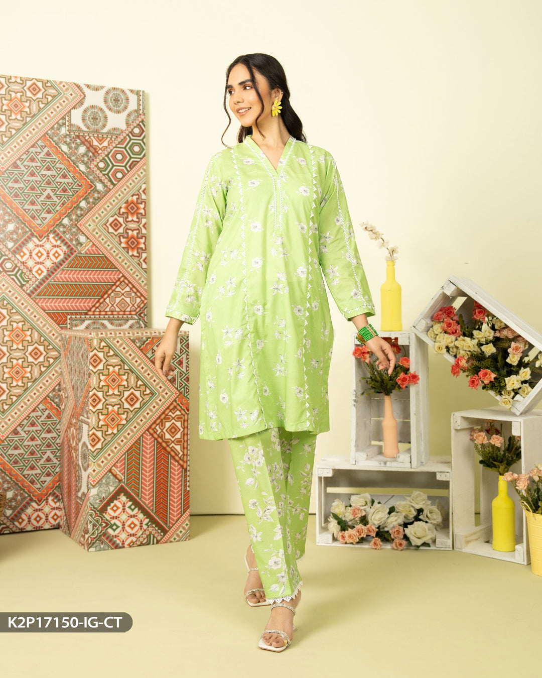 2 Piece Cotton Printed Suit | 17150-IG-CT