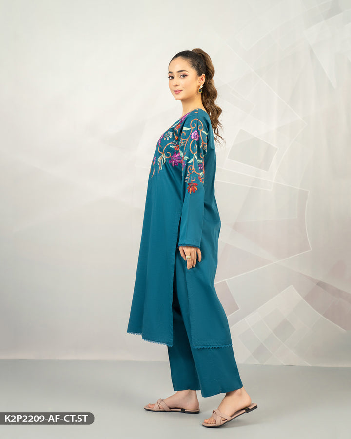 Cotton Satin Embroidered Suit | 2209-AF-CT.ST