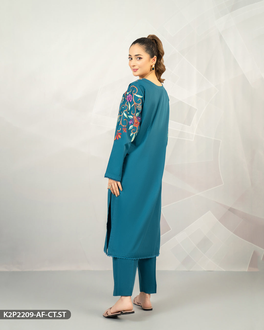 Cotton Satin Embroidered Suit | 2209-AF-CT.ST