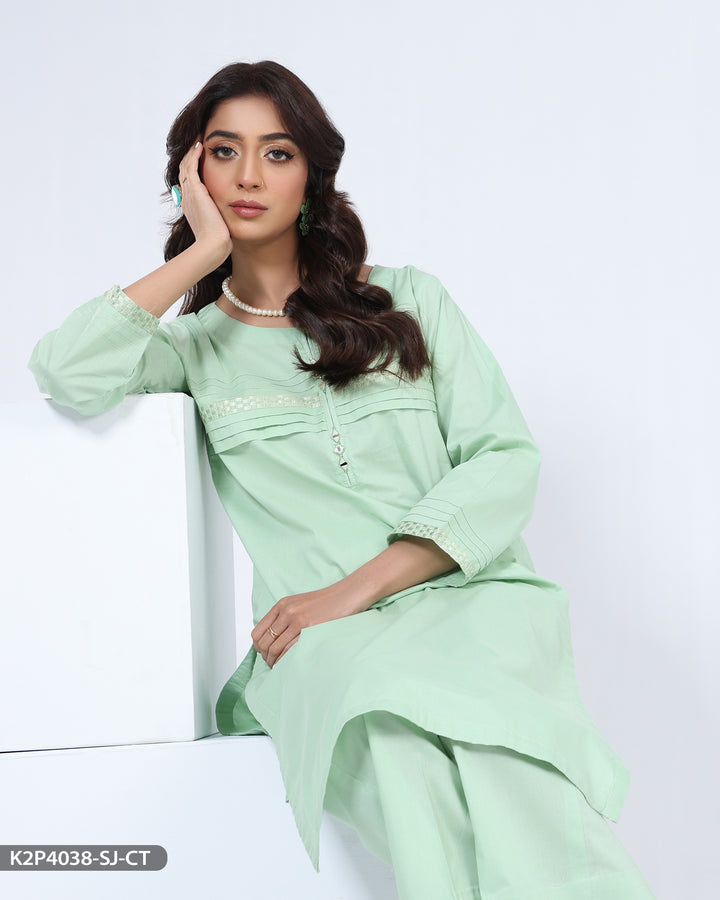 2 Piece Embroidered Cotton Suit | 4038-SJ-R.CT