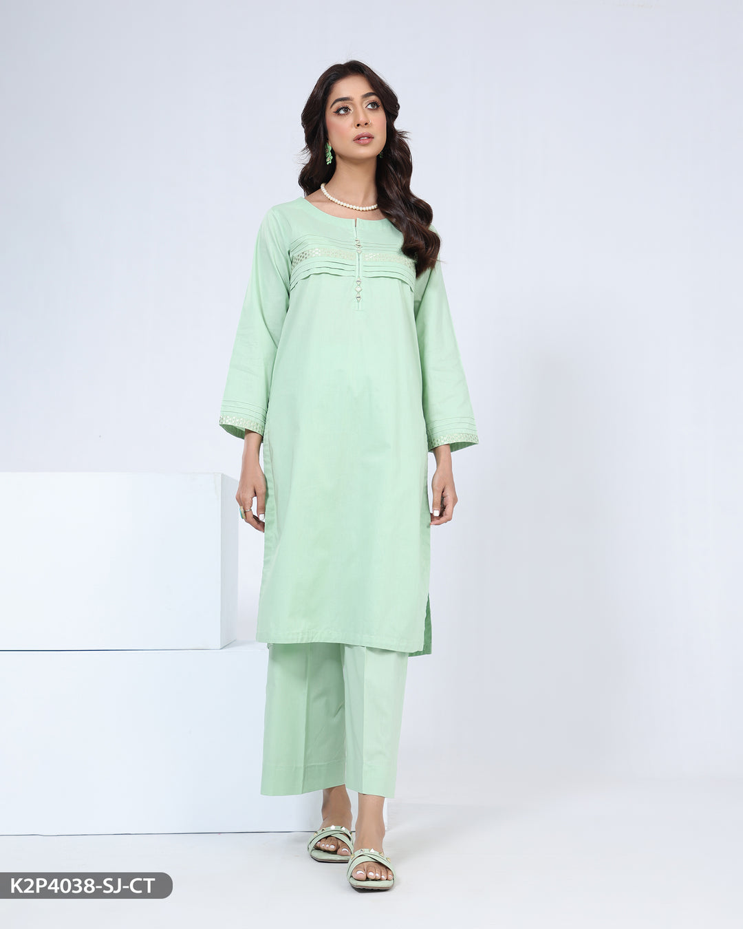 2 Piece Embroidered Cotton Suit | 4038-SJ-R.CT