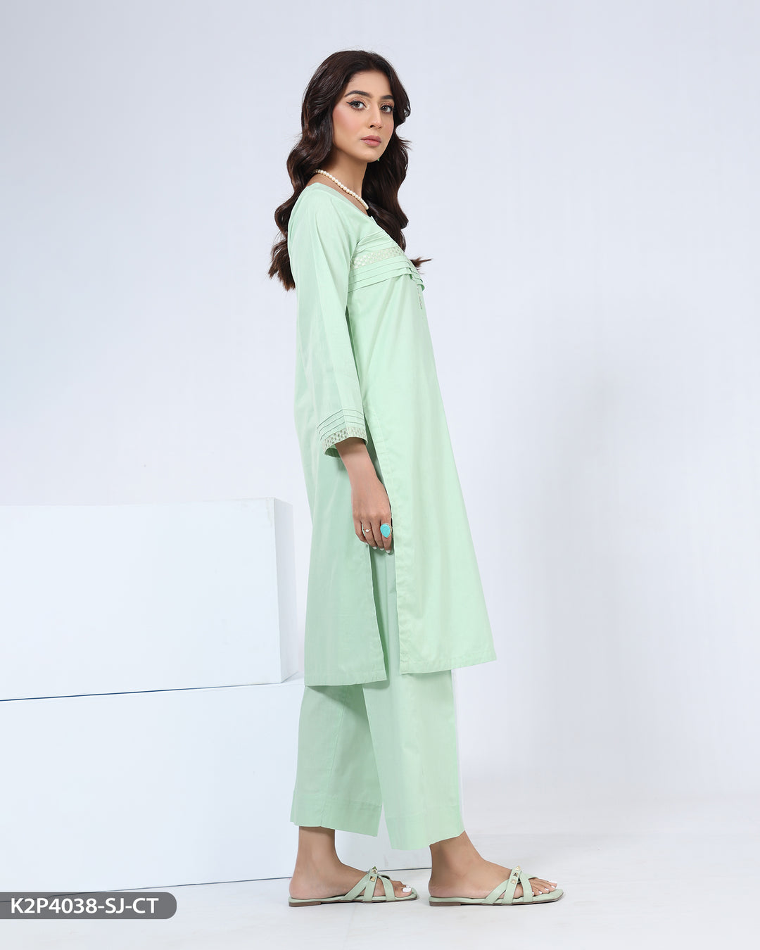 2 Piece Embroidered Cotton Suit | 4038-SJ-R.CT