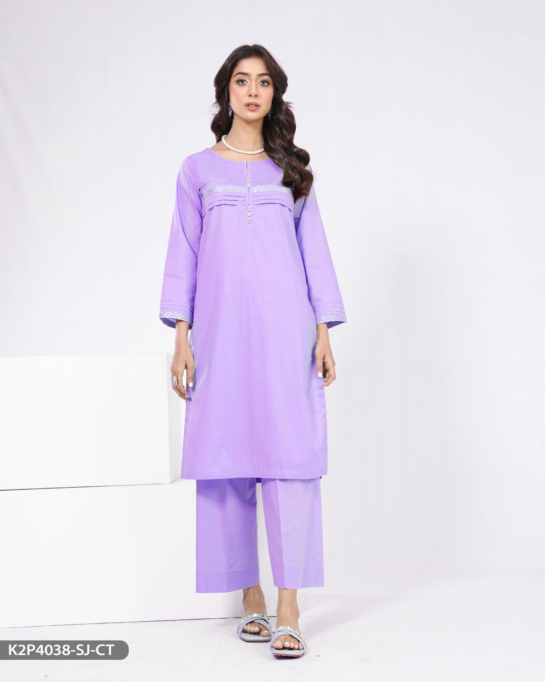 2 Piece Embroidered Cotton Suit | 4038-SJ-R.CT