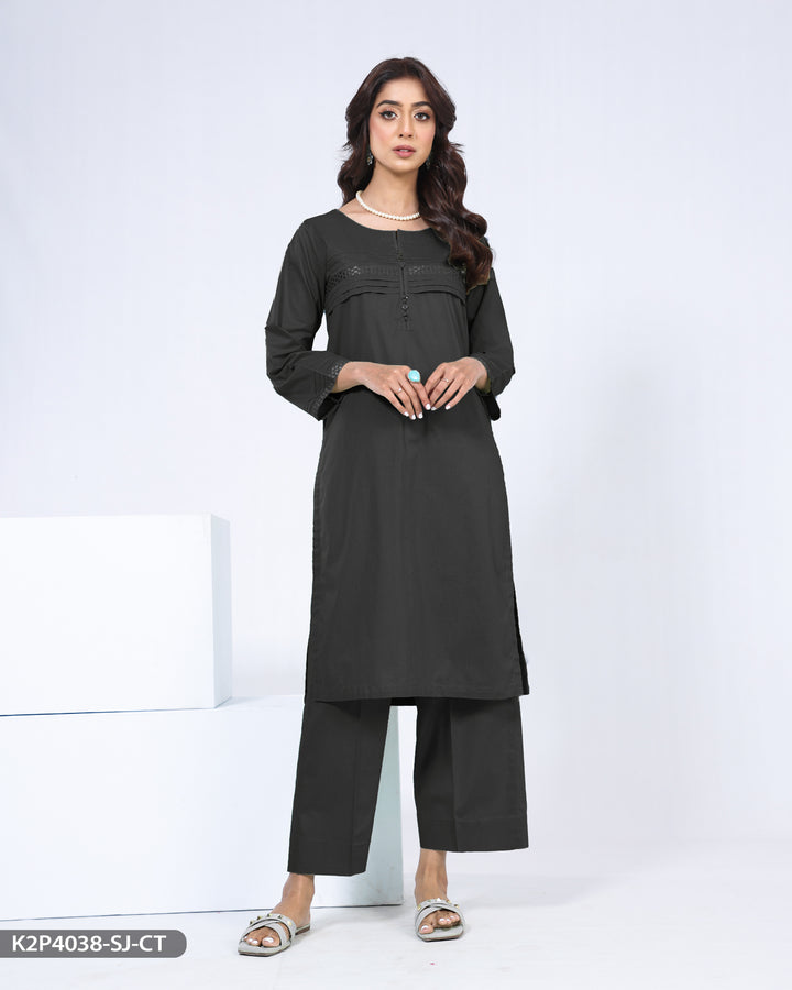 2 Piece Embroidered Cotton Suit | 4038-SJ-R.CT