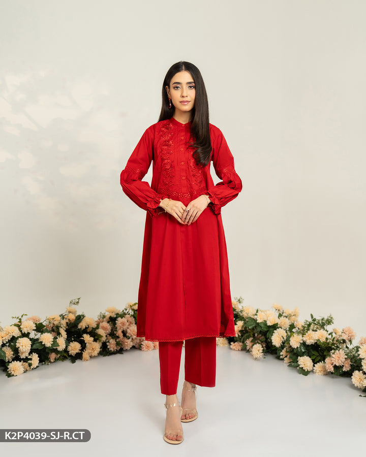 2 Piece Cotton Embroidered Frock | 4039-SJ-R.CT