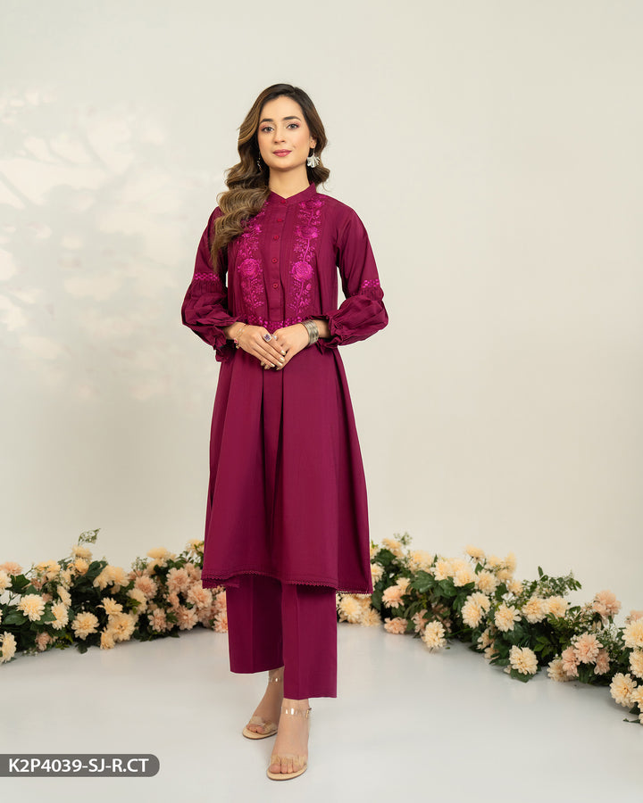 2 Piece Cotton Embroidered Frock | 4039-SJ-R.CT