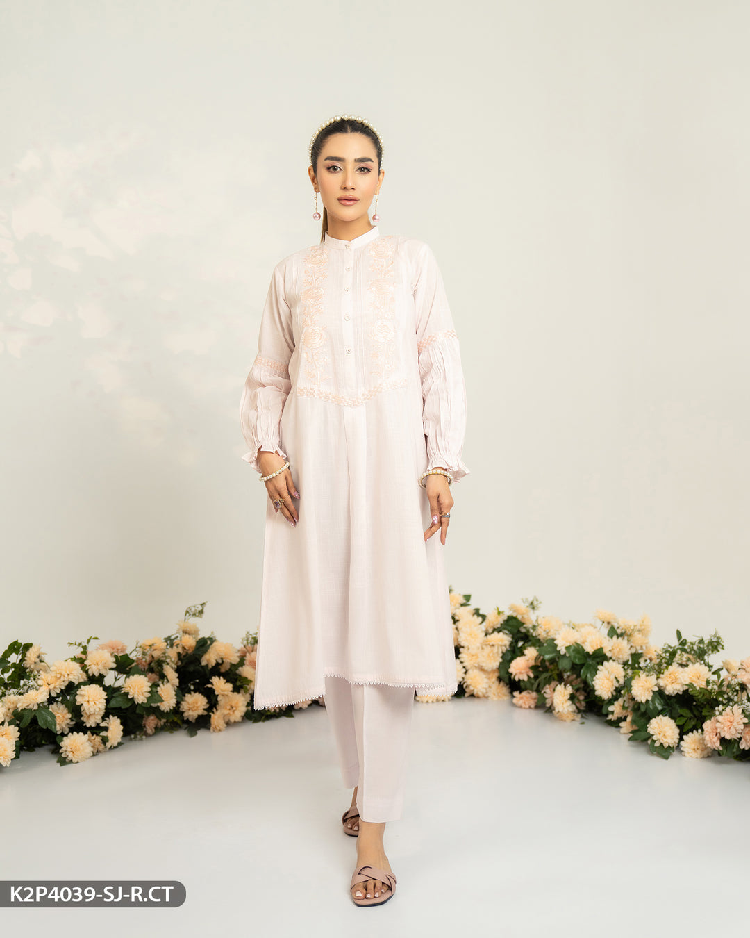 2 Piece Cotton Embroidered Frock | 4039-SJ-R.CT