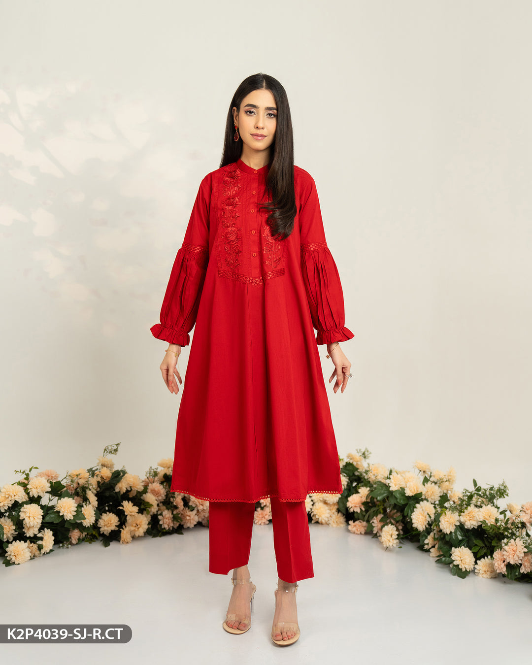 2 Piece Cotton Embroidered Frock | 4039-SJ-R.CT