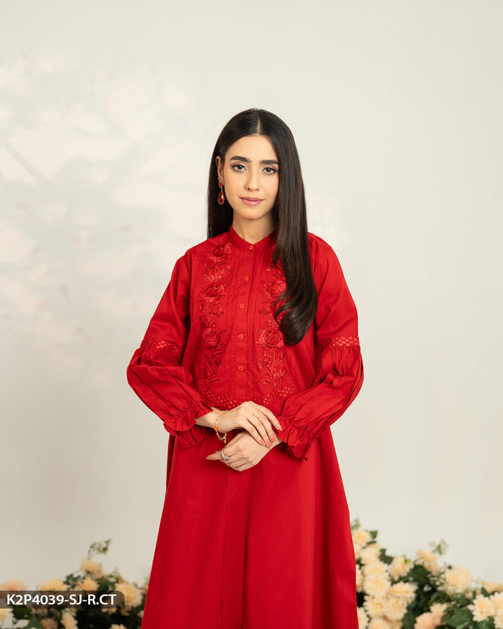 2 Piece Cotton Embroidered Frock | 4039-SJ-R.CT