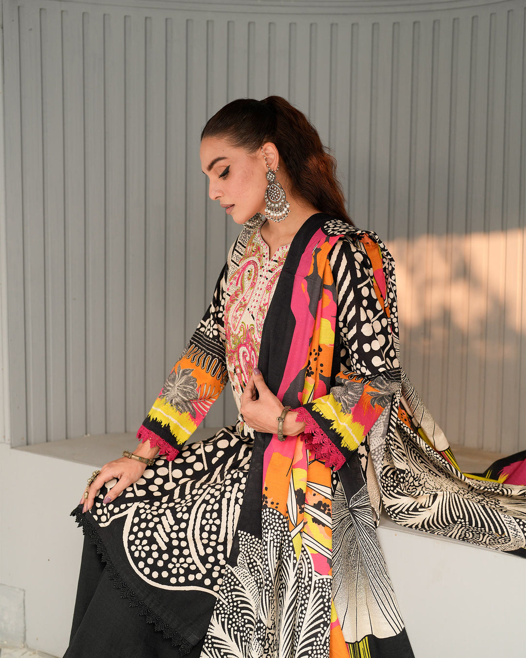 3 Piece - Printed Embroidered Khaddar Suit Unstitched | UNFF019