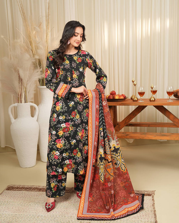 3 Piece - Khaddar Printed Suit Unstitched | UNFF034