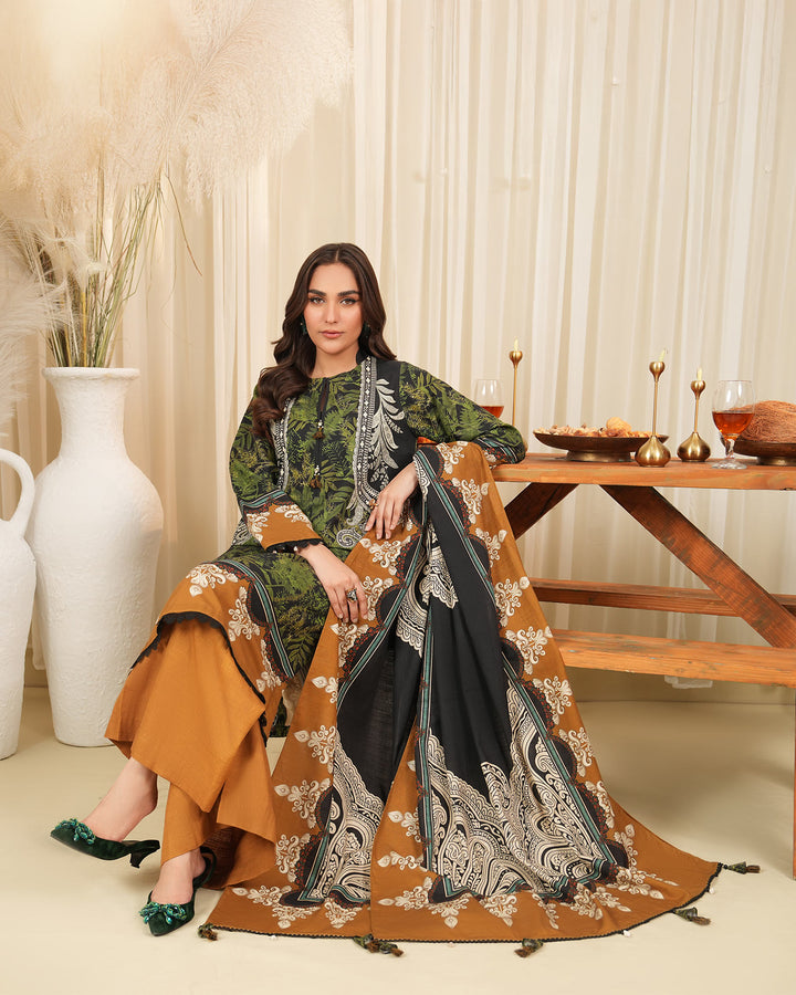 3 Piece - Printed Khaddar Suit Unstitched | UNFF024