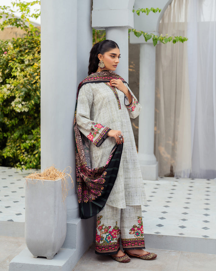 3 Piece - Printed Khaddar Suit Unstitched | UNFF015