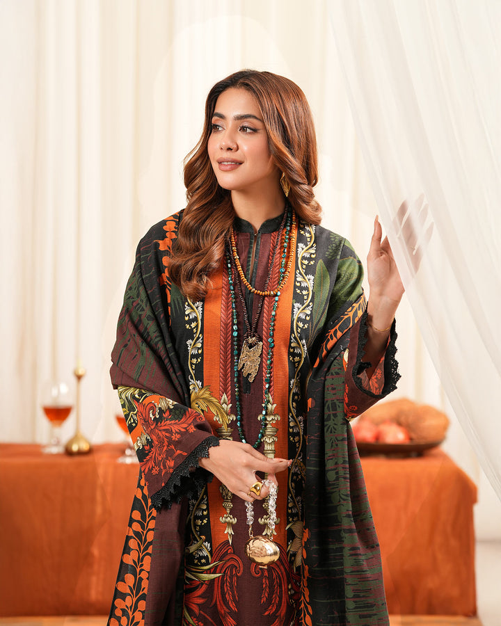 3 Piece - Khaddar Printed Suit Unstitiched | UNFF018