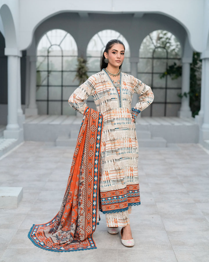 3 Piece - Khaddar Printed Suit Unstitched | UNFF023