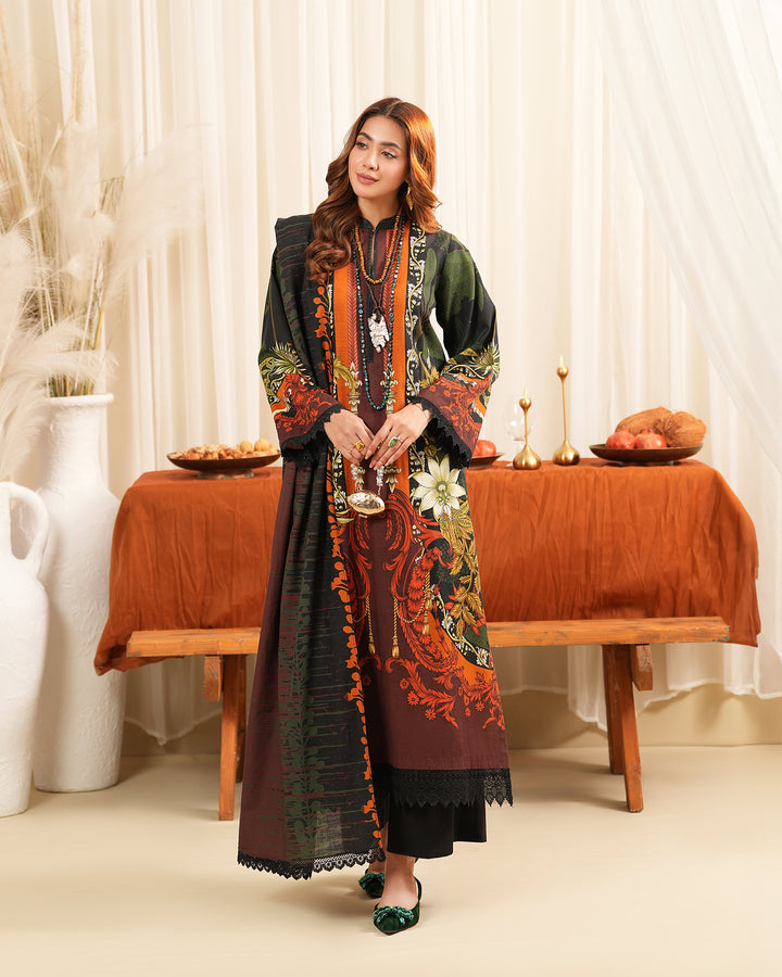 3 Piece - Khaddar Printed Suit Unstitiched | UNFF018