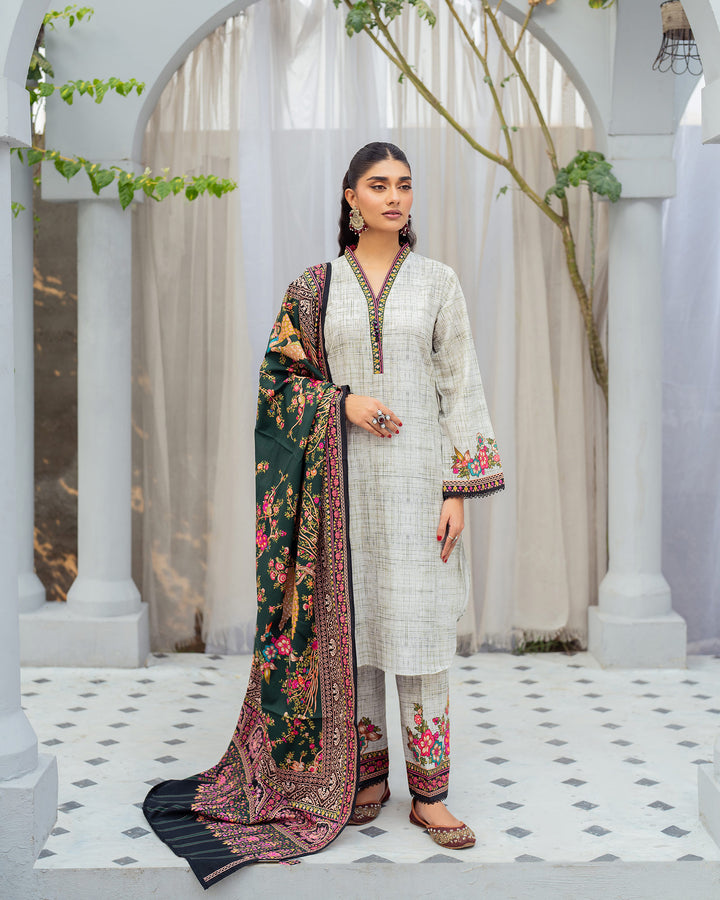 3 Piece - Printed Khaddar Suit Unstitched | UNFF015