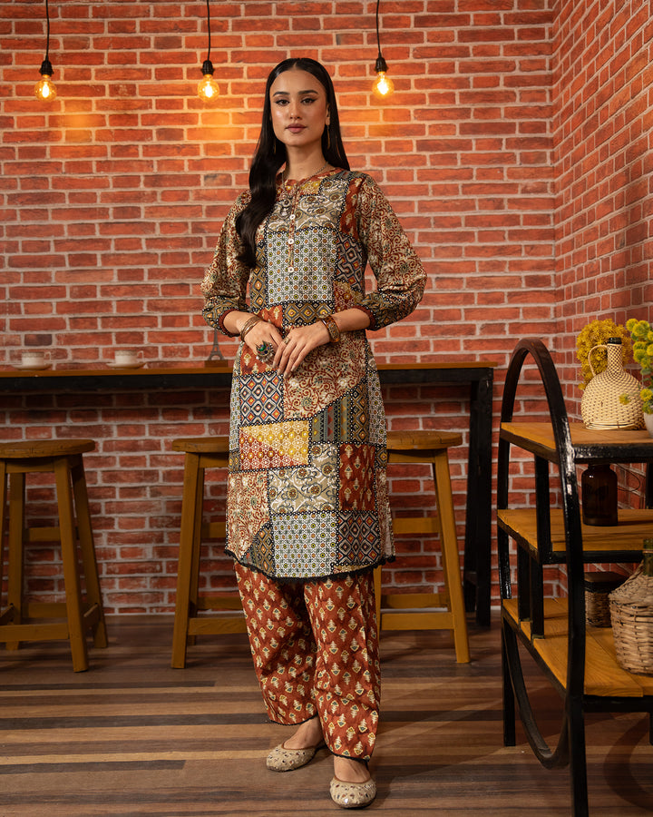 2 Piece - Printed Khaddar Suit Unstitched | UNFF014-KD