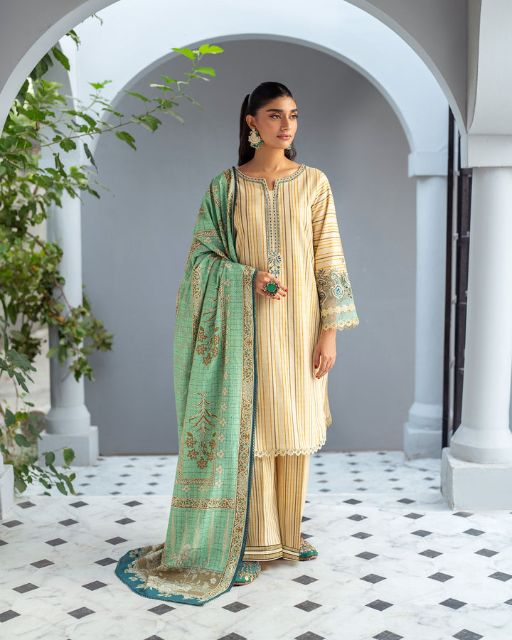 3 Piece - Printed Embroidered Khaddar Suit Unstitched | UNFF038-KD