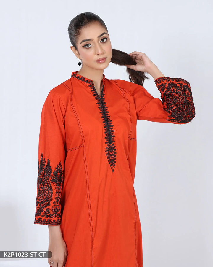 2 Piece Embroidered Cotton Suit | 1023-ST-R.CT Sha Posh Textile