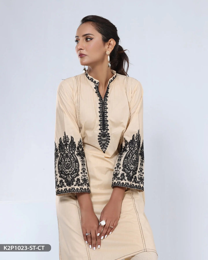 2 Piece Embroidered Cotton Suit | 1023-ST-R.CT Sha Posh Textile