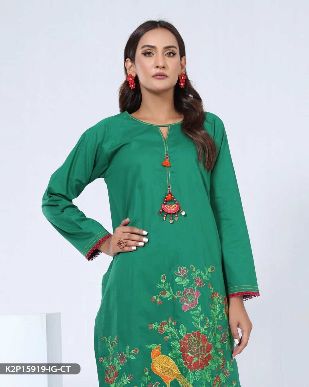 2 Piece Embroidered Cotton Suit | 15919-IG-R.CT Sha Posh Textile