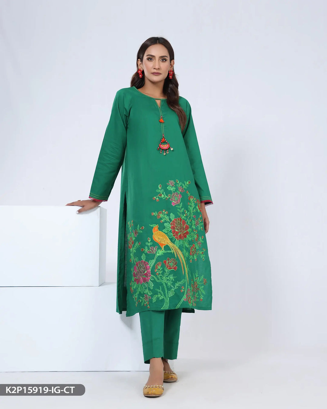 2 Piece Embroidered Cotton Suit | 15919-IG-R.CT Sha Posh Textile