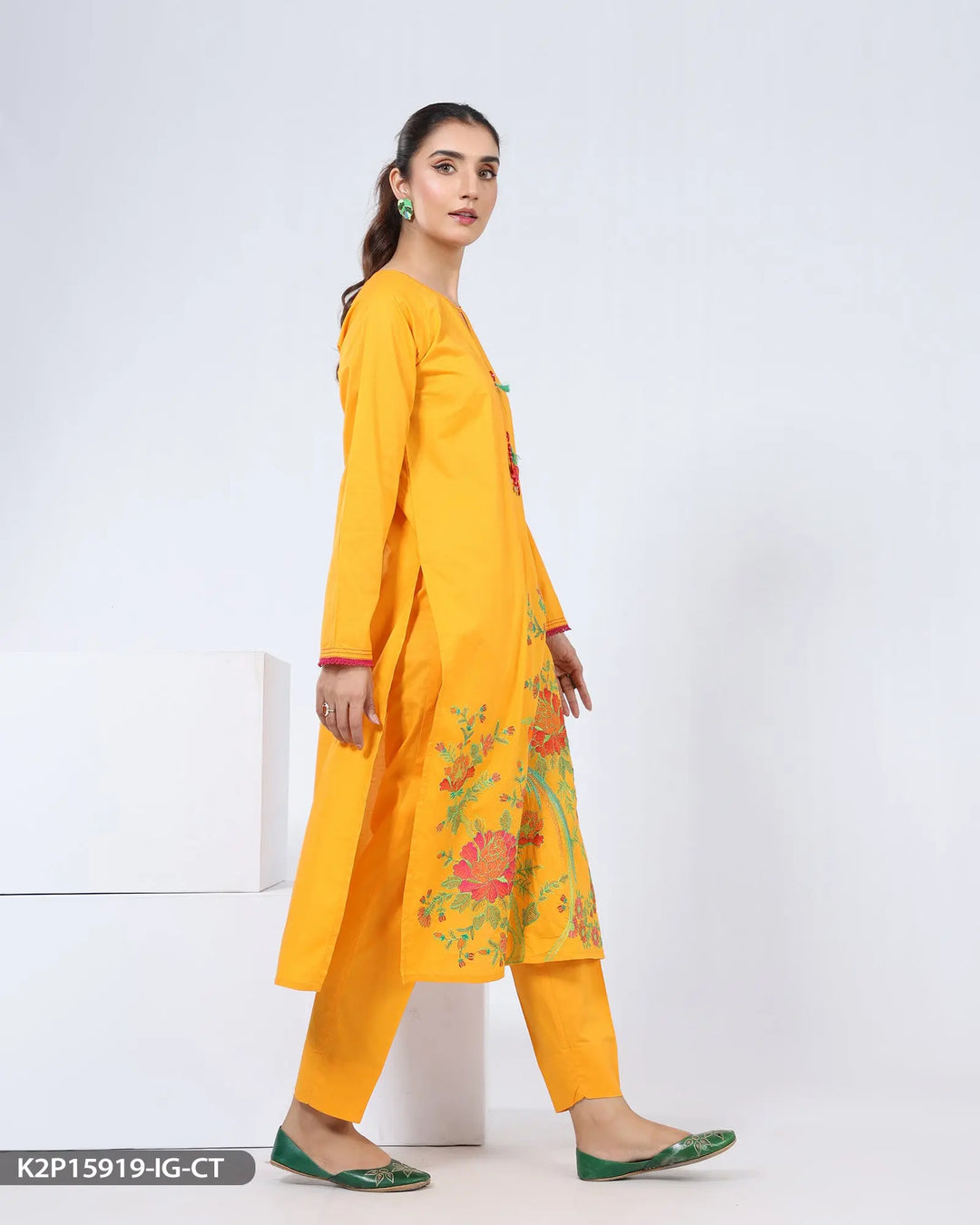 2 Piece Embroidered Cotton Suit | 15919-IG-R.CT Sha Posh Textile