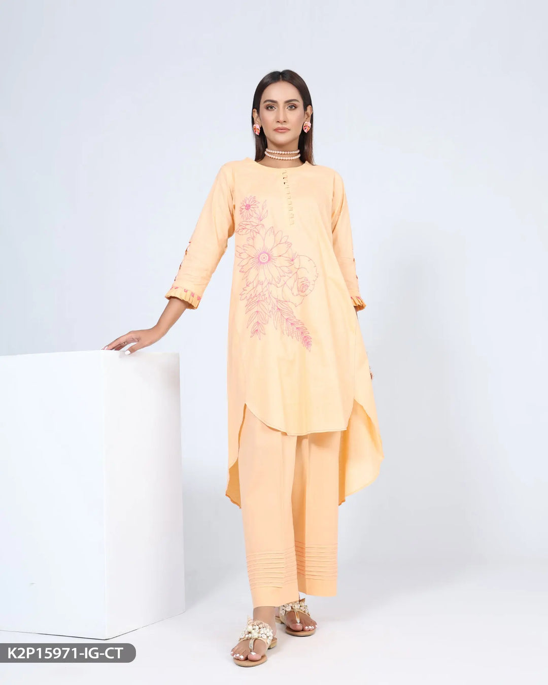 2 Piece Embroidered Cotton Suit | 15971-IG-S.CT Sha Posh Textile