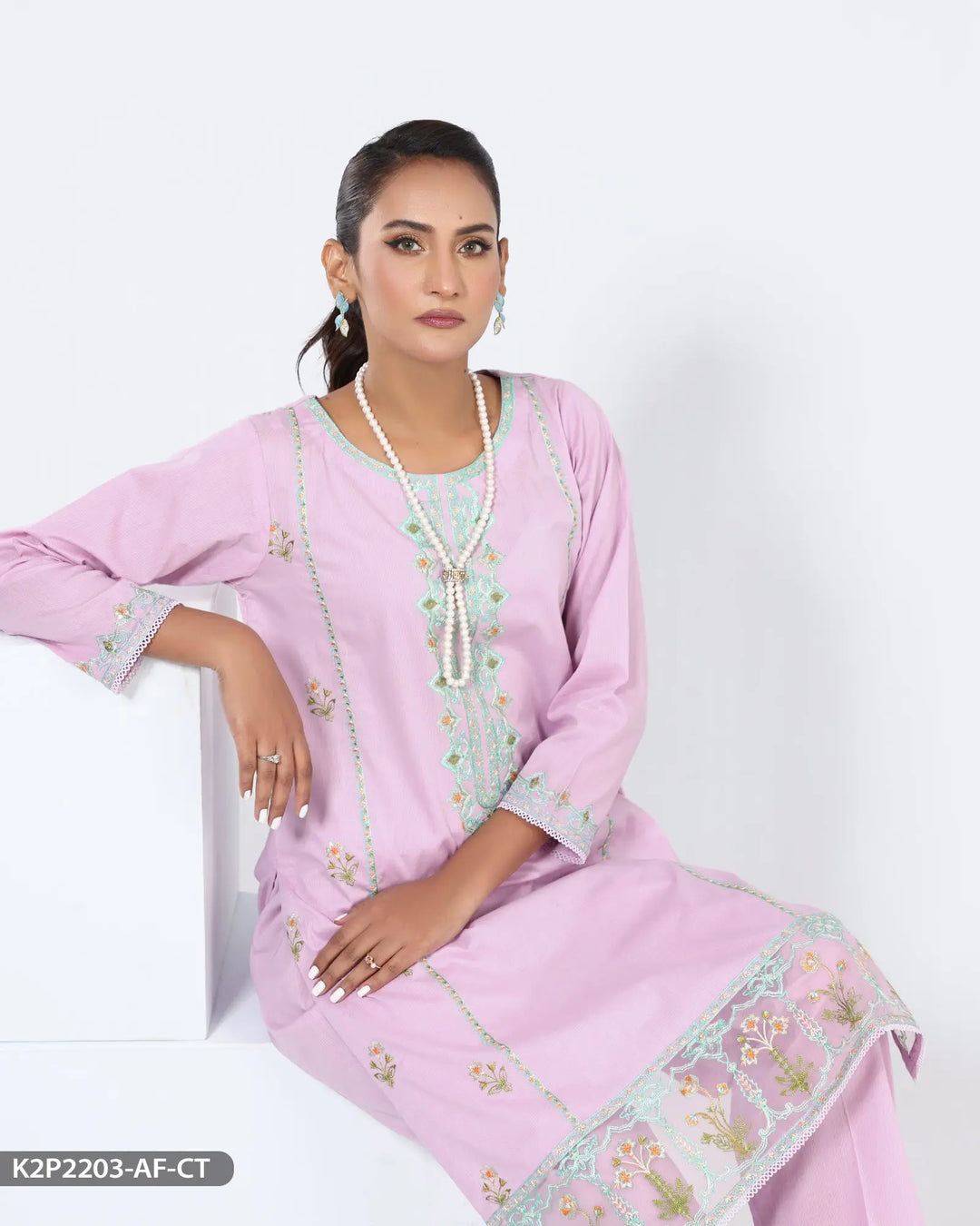 2 Piece Embroidered Cotton Suit | 2203-AF-R.CT Sha Posh Textile