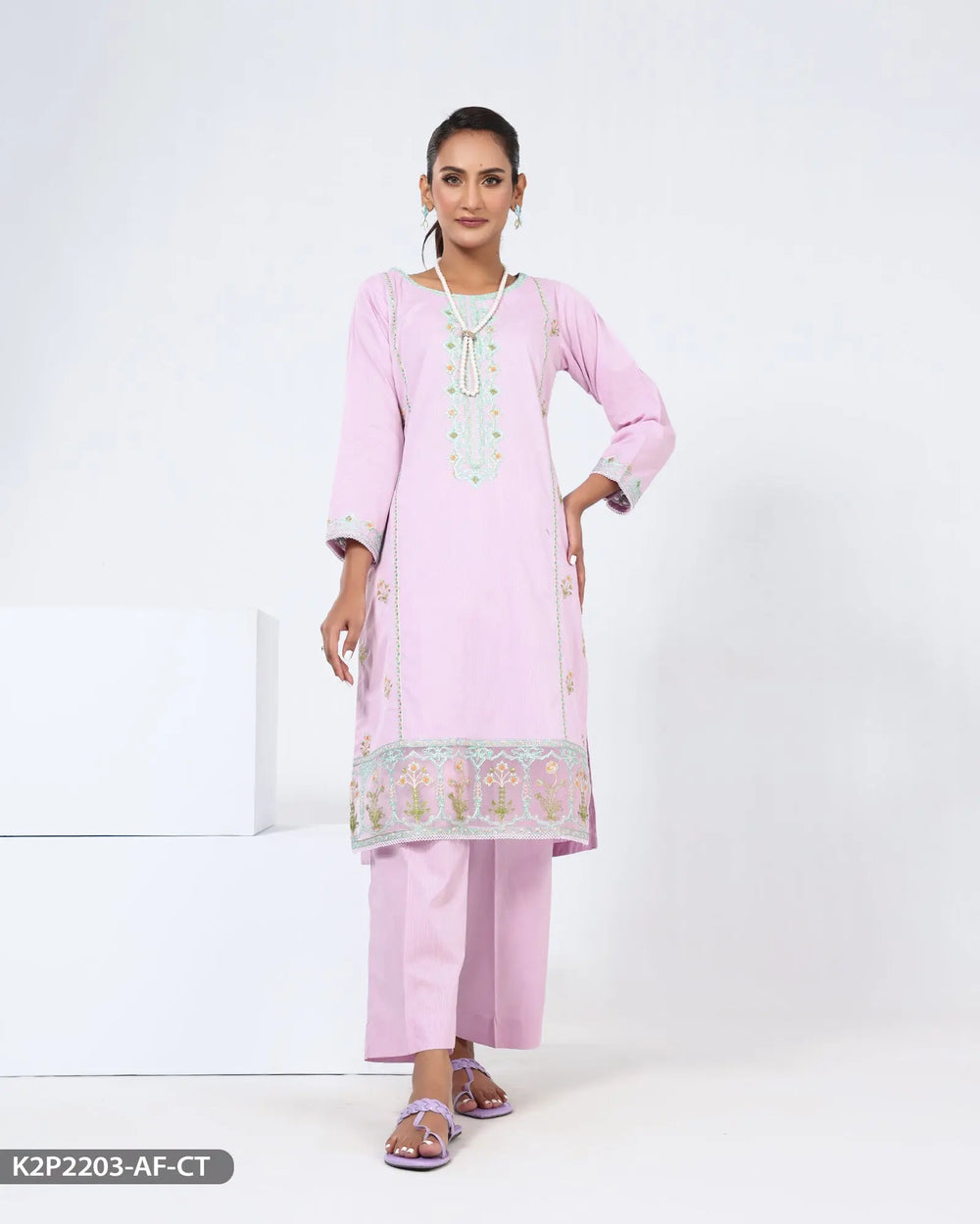 2 Piece Embroidered Cotton Suit | 2203-AF-R.CT Sha Posh Textile