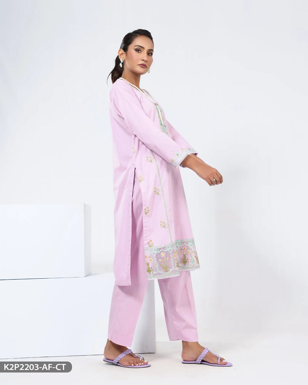 2 Piece Embroidered Cotton Suit | 2203-AF-R.CT Sha Posh Textile