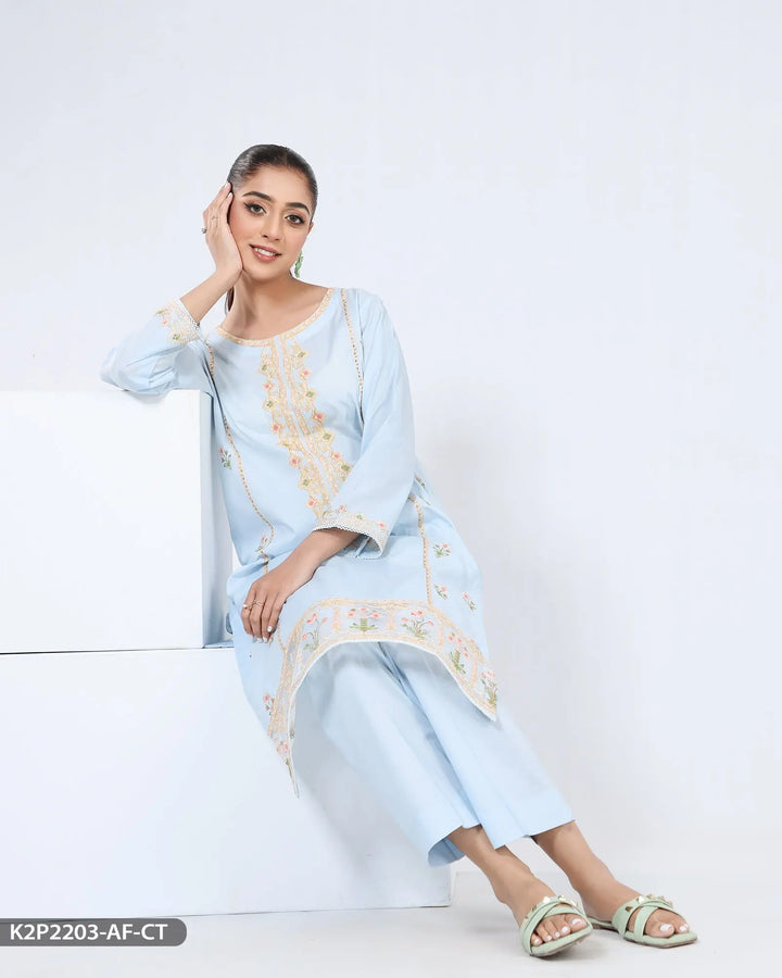 2 Piece Embroidered Cotton Suit | 2203-AF-R.CT Sha Posh Textile