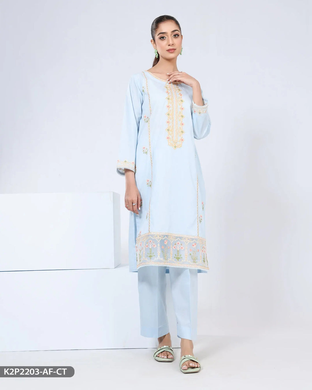 2 Piece Embroidered Cotton Suit | 2203-AF-R.CT Sha Posh Textile