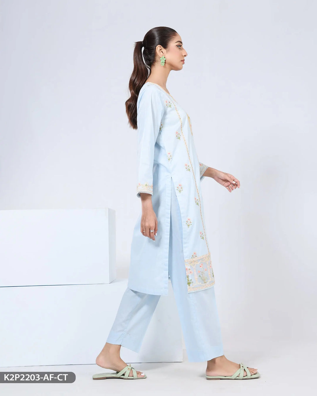 2 Piece Embroidered Cotton Suit | 2203-AF-R.CT Sha Posh Textile