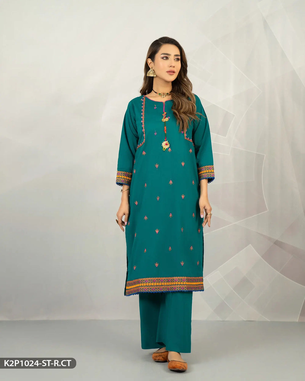 2 Piece Embroidered Suit | 1024-ST-R.CT ShaPosh Textile