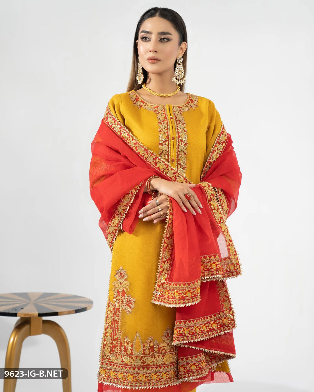 3 Piece Bori Net Embroidered Suit | 9623-IG-B.NET Sha Posh Textile