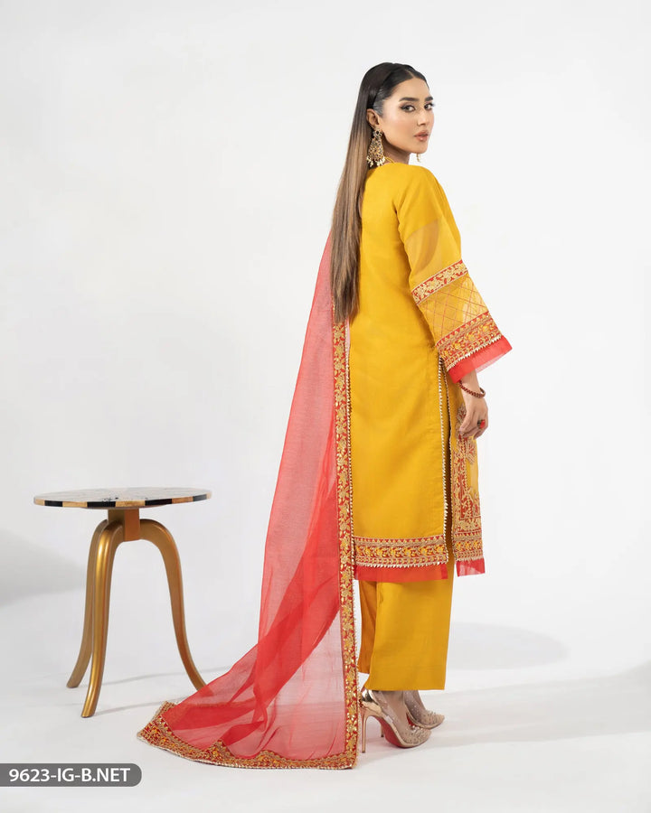 3 Piece Bori Net Embroidered Suit | 9623-IG-B.NET Sha Posh Textile