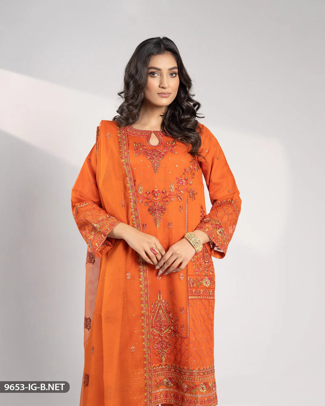 3 Piece Bori Net Embroidered Suit | 9653-IG-B.NET Sha Posh Textile