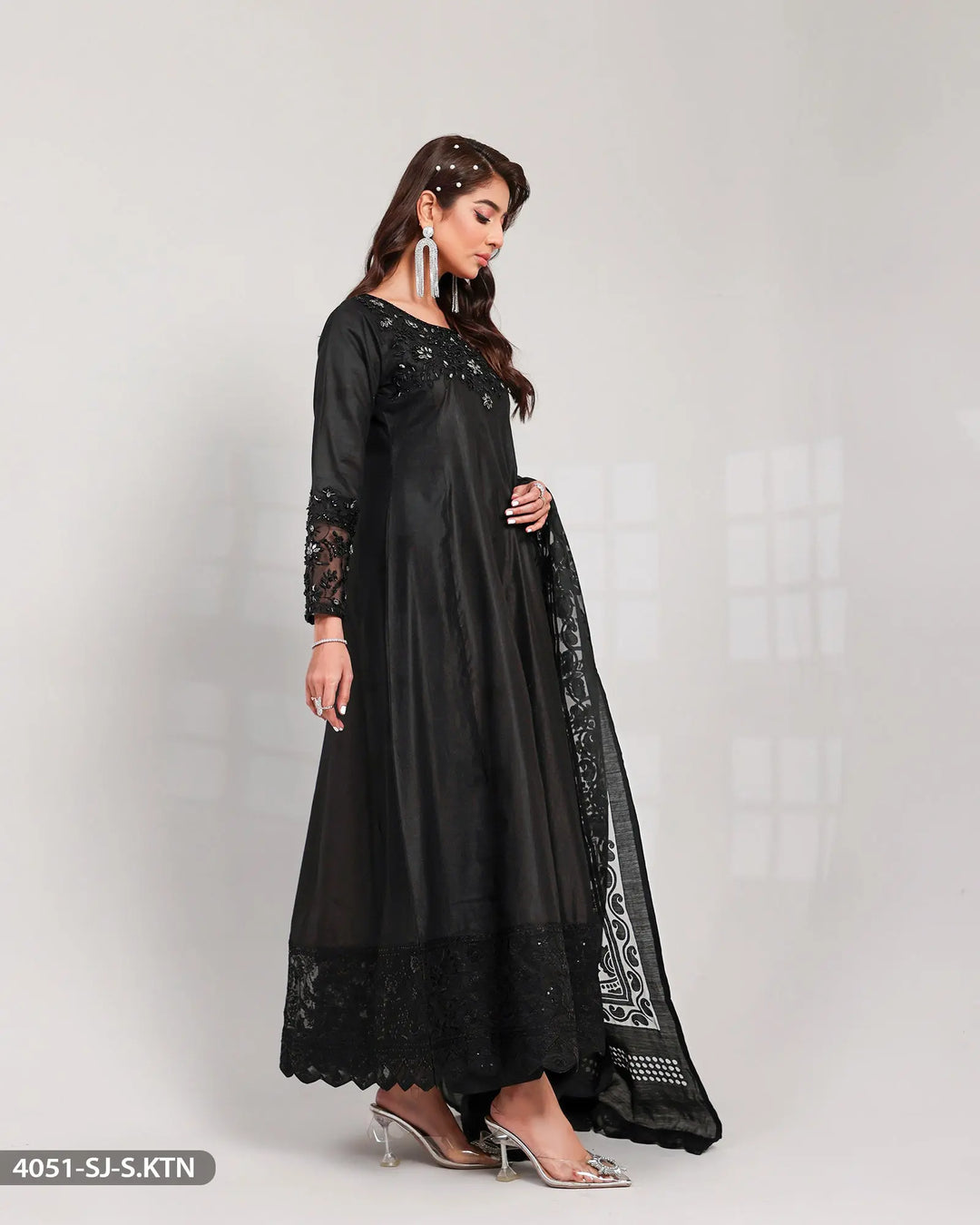 3 Piece Chambray Katan Embroidered Maxi | 4051-SJ-S.KTN Sha Posh Textile